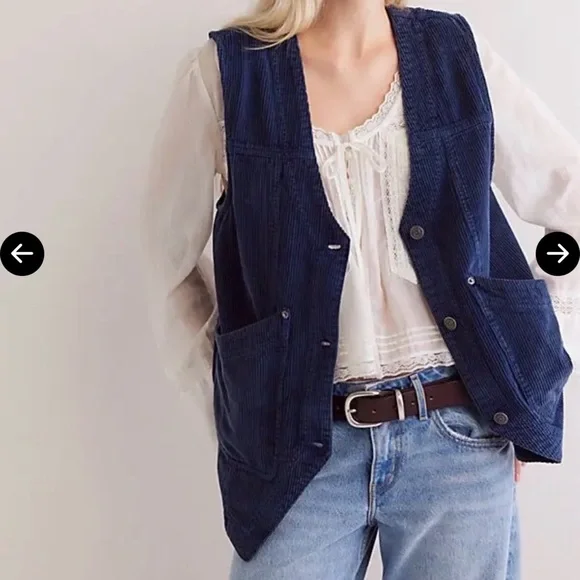 FREE PEOPLE We The Free Valerie Cord Vest - Majolica Blue - Picture 6 of 6